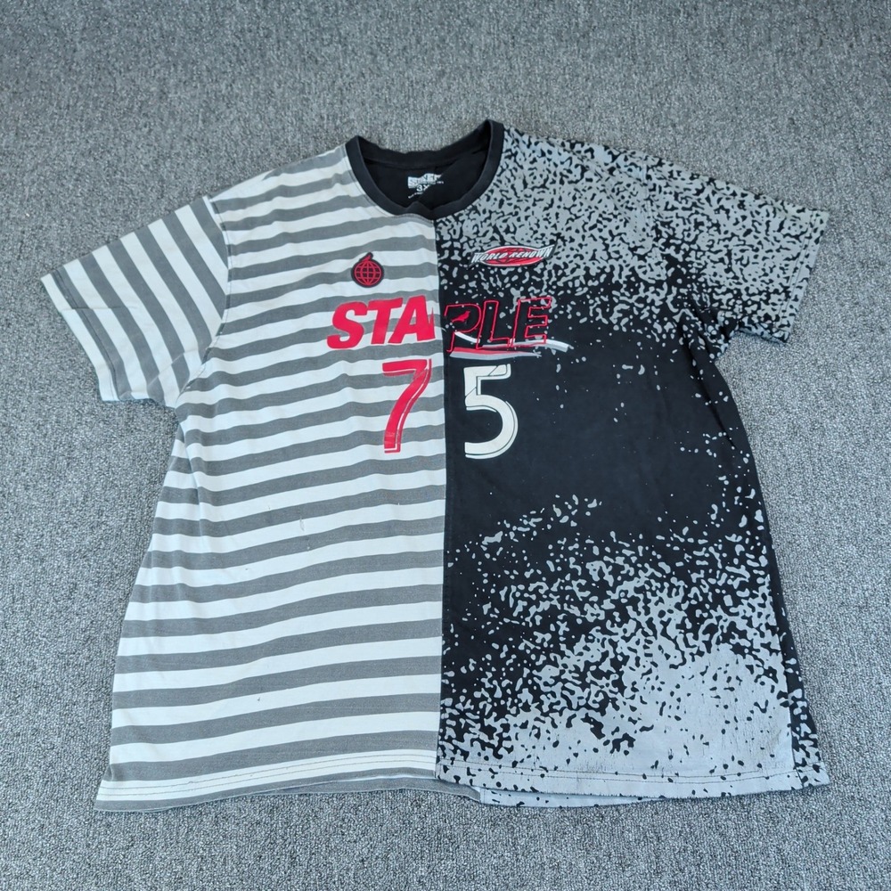 Staple Pigeon T Shirt 3XL Mens Black Grey Striped Splatter‎ Split Graphic Tee 75